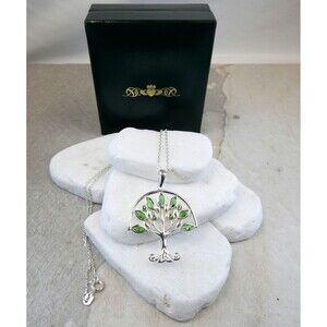 Made in Ireland 925 Green Stones Celtic Knot Tree of Life Pendant 18” NIB